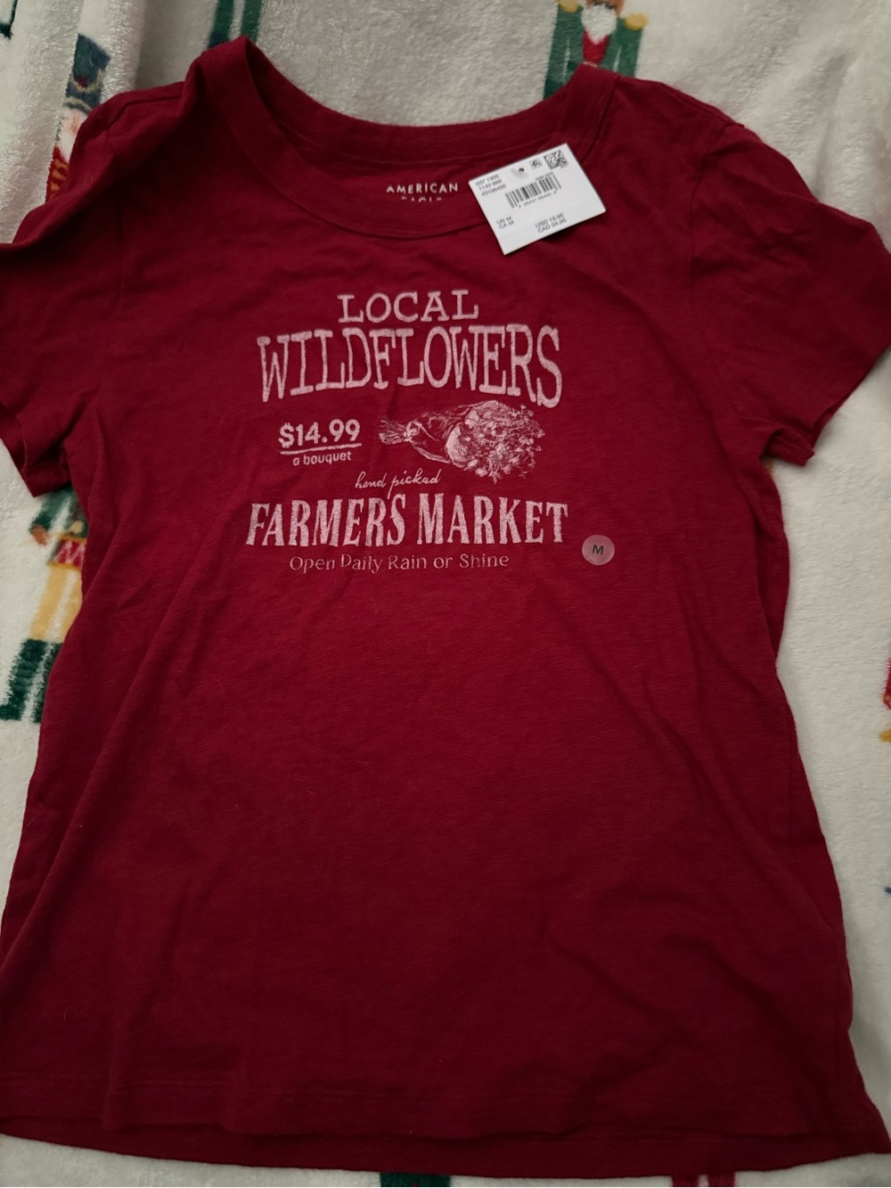 American Eagle Outfitters Red 'Local Wildflowers Farmers Market' Graphic BabyTee